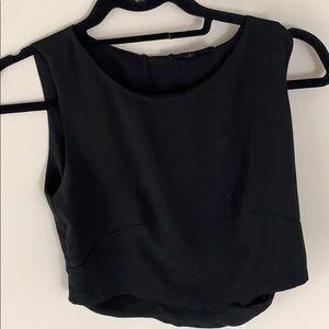 Black silk crop top with open back slit